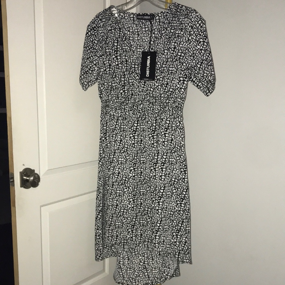 NWT Disturbia Black & White Printed Smocked Waist Dress